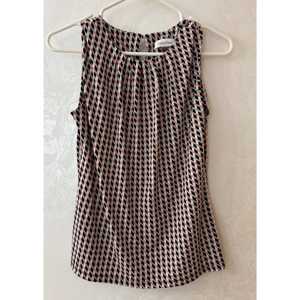 Calvin Klein Women’s  Pink Black White Design Sleeveless Blouse Small
